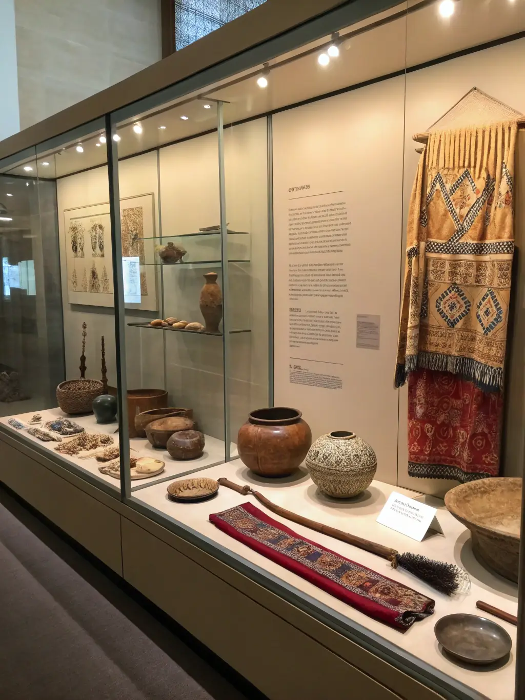 A display case featuring artifacts from early settlers of Adair County, including tools, clothing, and personal items.