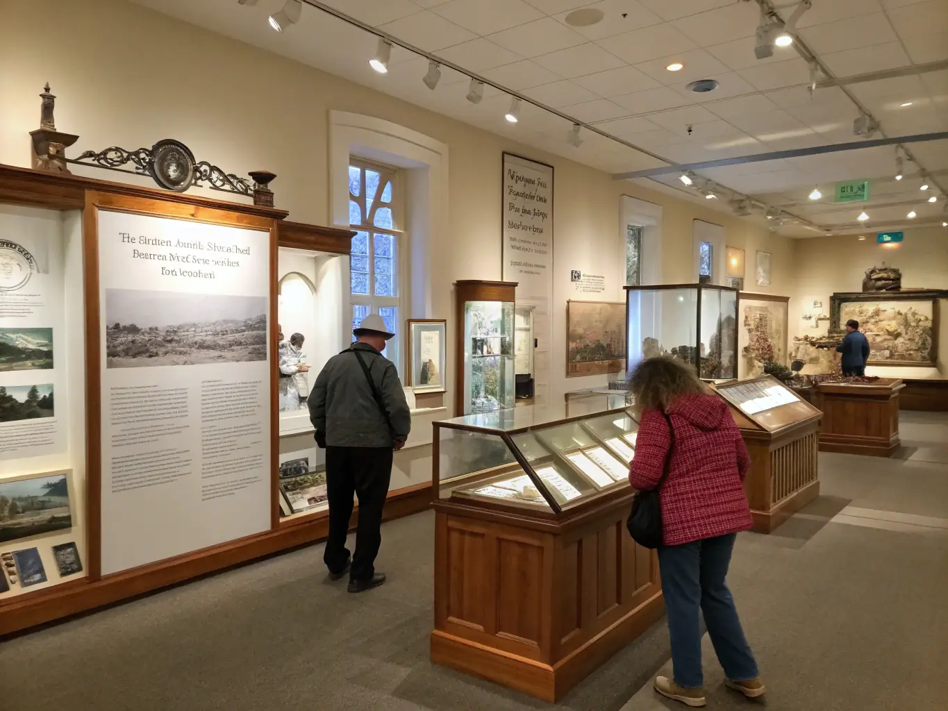 A photograph of a meticulously curated exhibit at the Adair County Historical Society museum, featuring artifacts and documents that tell the story of Adair County's past.