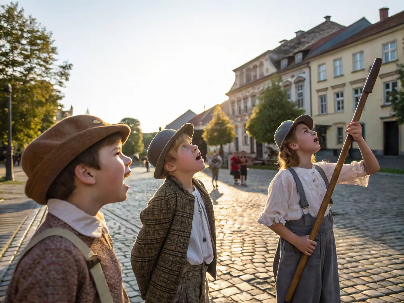 A photograph of a group of children participating in a historical reenactment at the Adair County Historical Society, showcasing hands-on learning and engagement with local history.